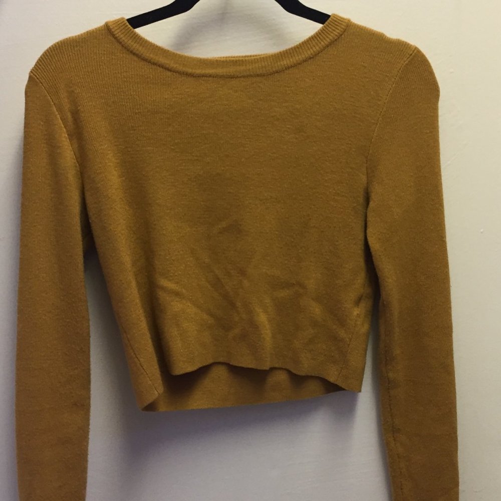Forever 21 Crop Top Long Sleeve Mustard Yellow M